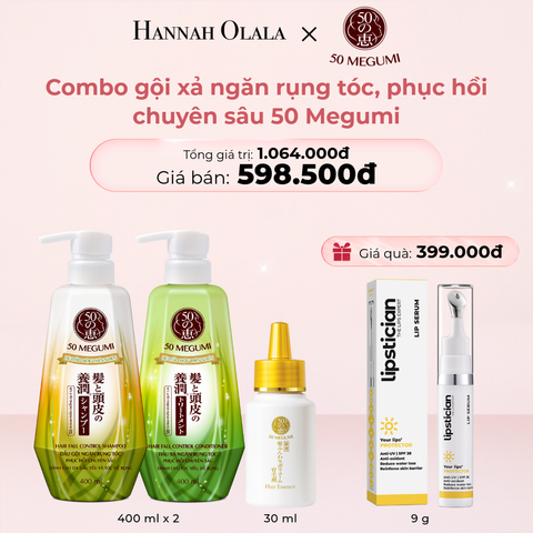  E334_DEAL 3: MUA 01 COMBO DẦU GỘI NGĂN RỤNG TÓC, PHỤC HỒI CHUYÊN SÂU 50 MEGUMI 400ML + TINH CHẤT DƯỠNG VÀ NGĂN RỤNG TÓC 50 MEGUMI 30ML TẶNG 01 LIPSTICIAN LIP SERUM PROTECTOR 