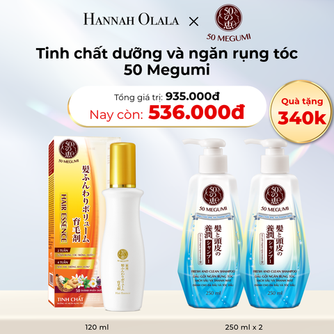  D11_DEAL 2: MUA 01 TINH CHẤT DƯỠNG VÀ NGĂN RỤNG TÓC 50 MEGUMI 120ML TẶNG 01 COMBO 02 DẦU GỘI NGĂN RỤNG TÓC 50 MEGUMI 250ML & GIẢM 10% 