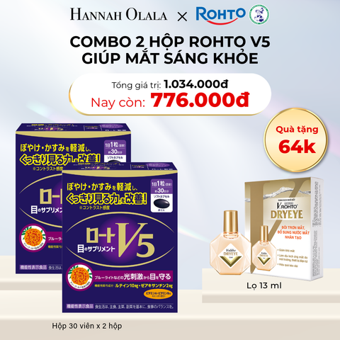  D30_DEAL 19: MUA COMBO 2 HỘP VIÊN UỐNG BỔ MẮT ROHTO V5 TẶNG 1 DUNG DỊCH NHỎ MẮT V.ROHTO DRYEYE 