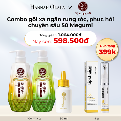  D19_DEAL 3: MUA 01 COMBO DẦU GỘI NGĂN RỤNG TÓC, PHỤC HỒI CHUYÊN SÂU 50 MEGUMI 400ML + TINH CHẤT DƯỠNG VÀ NGĂN RỤNG TÓC 50 MEGUMI 30ML TẶNG 01 LIPSTICIAN LIP SERUM PROTECTOR & GIẢM 10% 