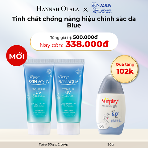  D25_DEAL 9: COMBO 02 TINH CHẤT CHỐNG NẮNG HIỆU CHỈNH SẮC DA BLUE MỚI 50G GIẢM 15% VÀ TẶNG 01 SỮA CHỐNG NẮNG DƯỠNG TRẮNG DA 30G 