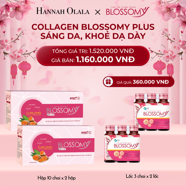  DEAL 1: MUA 2 HỘP 10 THỰC PHẨM BẢO VỆ SỨC KHỎE BLOSSOMY PLUS - 1.000 MG COLLAGEN THỦY PHÂN TẶNG 2 LỐC 3 THỰC PHẨM BẢO VỆ SỨC KHỎE BLOSSOMY - 50 MG COLLAGEN THỦY PHÂN (HỘP 10 CHAI X 2 HỘP & LỐC 3 CHAI X 2 LỐC) 