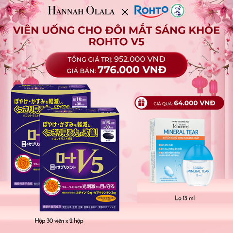  DEAL 7: MUA COMBO 2 HỘP THỰC PHẨM BẢO VỆ SỨC KHỎE ROHTO V5 (VIÊN UỐNG HỖ TRỢ CẢI THIỆN THỊ LỰC ROHTO V5) GIẢM 19% TẶNG 1 DUNG DỊCH NHỎ MẮT V.ROHTO MINERAL TEAR 