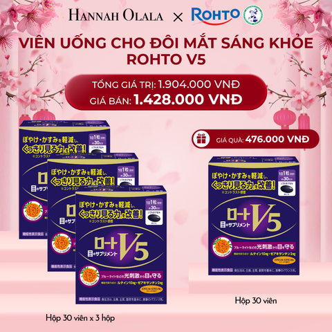  DEAL 8: MUA COMBO 3 HỘP THỰC PHẨM BẢO VỆ SỨC KHỎE ROHTO V5 (VIÊN UỐNG HỖ TRỢ CẢI THIỆN THỊ LỰC ROHTO V5) TẶNG 1 HỘP HỘP THỰC PHẨM BẢO VỆ SỨC KHỎE ROHTO V5 