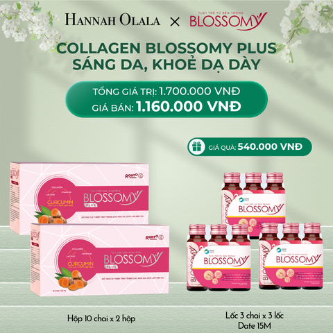  DEAL 1: MUA 2 HỘP 10 THỰC PHẨM BẢO VỆ SỨC KHỎE BLOSSOMY PLUS - 1.000 MG COLLAGEN THỦY PHÂN TẶNG 3 LỐC 3 THỰC PHẨM BẢO VỆ SỨC KHỎE BLOSSOMY - 50 MG COLLAGEN THỦY PHÂN (LỐC 3 DATE 15 THÁNG) (HỘP 10 CHAI X 2 HỘP & LỐC 3 CHAI X 2 LỐC) 