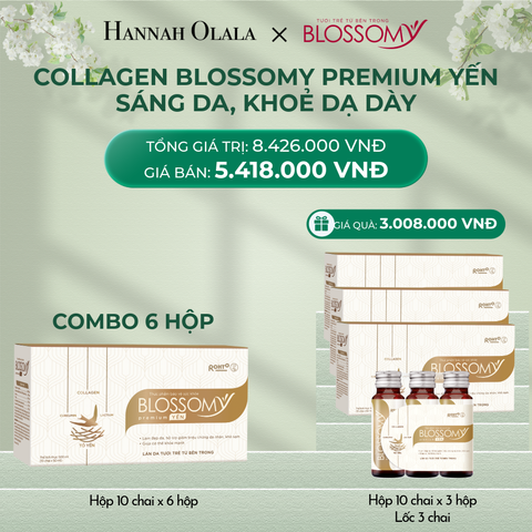  DEAL 6: MUA 6 HỘP 10 TẶNG 3 HỘP 10 VÀ 1 LỐC 3 THỰC PHẨM BẢO VỆ SỨC KHỎE BLOSSOMY PREMIUM TỔ YẾN (MÀU VÀNG) (HỘP 10 CHAI X 9 HỘP VÀ 1 LỐC 3) 