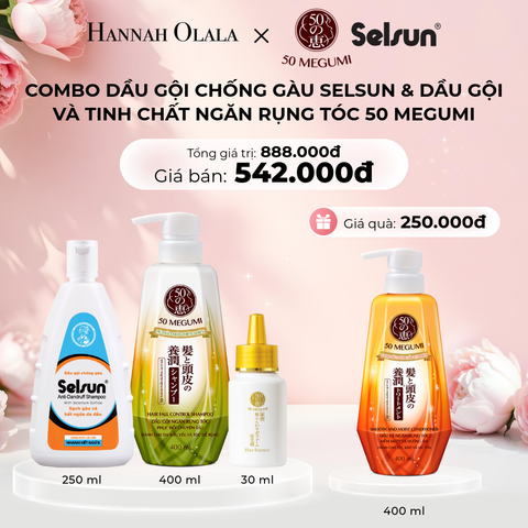  E900: DEAL 1: COMBO GỒM DẦU GỘI NGĂN RỤNG TÓC, PHỤC HỒI CHUYÊN SÂU 50 MEGUMI 400ML + TINH CHẤT DƯỠNG VÀ NGĂN RỤNG TÓC 50 MEGUMI 30ML + DẦU GỘI CHỐNG GÀU SELSUN 250ML - [GIAO HÀNG TỪ 03/10] 