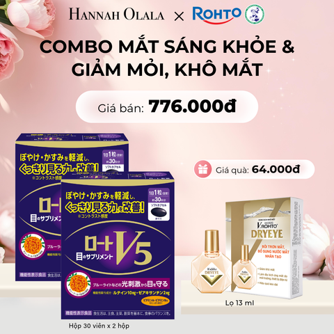  E906: DEAL 15: MUA COMBO 2 HỘP VIÊN UỐNG BỔ MẮT ROHTO V5 GIẢM TẶNG 1 DUNG DỊCH NHỎ MẮT V.ROHTO DRYEYE - [GIAO HÀNG TỪ 03/10] 