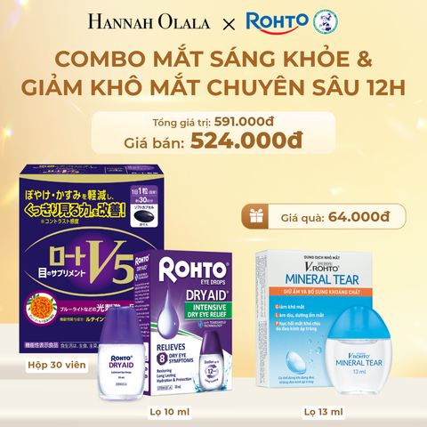  DEAL 10: MUA COMBO VIÊN UỐNG HỖ TRỢ BỔ MẮT ROHTO V5 VÀ 01 DUNG DỊCH NHỎ MẮT ROHTO DRY AID tặng 1 V.ROHTO MINERAL TEAR 