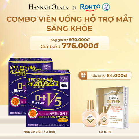  DEAL 11: MUA COMBO 2 HỘP VIÊN UỐNG HÕ TRỢ BỔ MẮT ROHTO V5 GIẢM TẶNG 1 DUNG DỊCH NHỎ MẮT V.ROHTO DRYEYE 