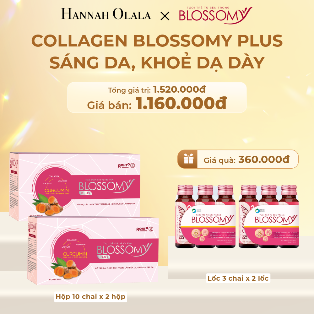  DEAL 5: MUA 2 HỘP 10 THỰC PHẨM BẢO VỆ SỨC KHỎE BLOSSOMY PLUS - 1.000 MG COLLAGEN THỦY PHÂN TẶNG 2 LỐC 3 THỰC PHẨM BẢO VỆ SỨC KHỎE BLOSSOMY - 50 MG COLLAGEN THỦY PHÂN (HỘP 10 CHAI X 2 HỘP & LỐC 3 CHAI X 2 LỐC) 