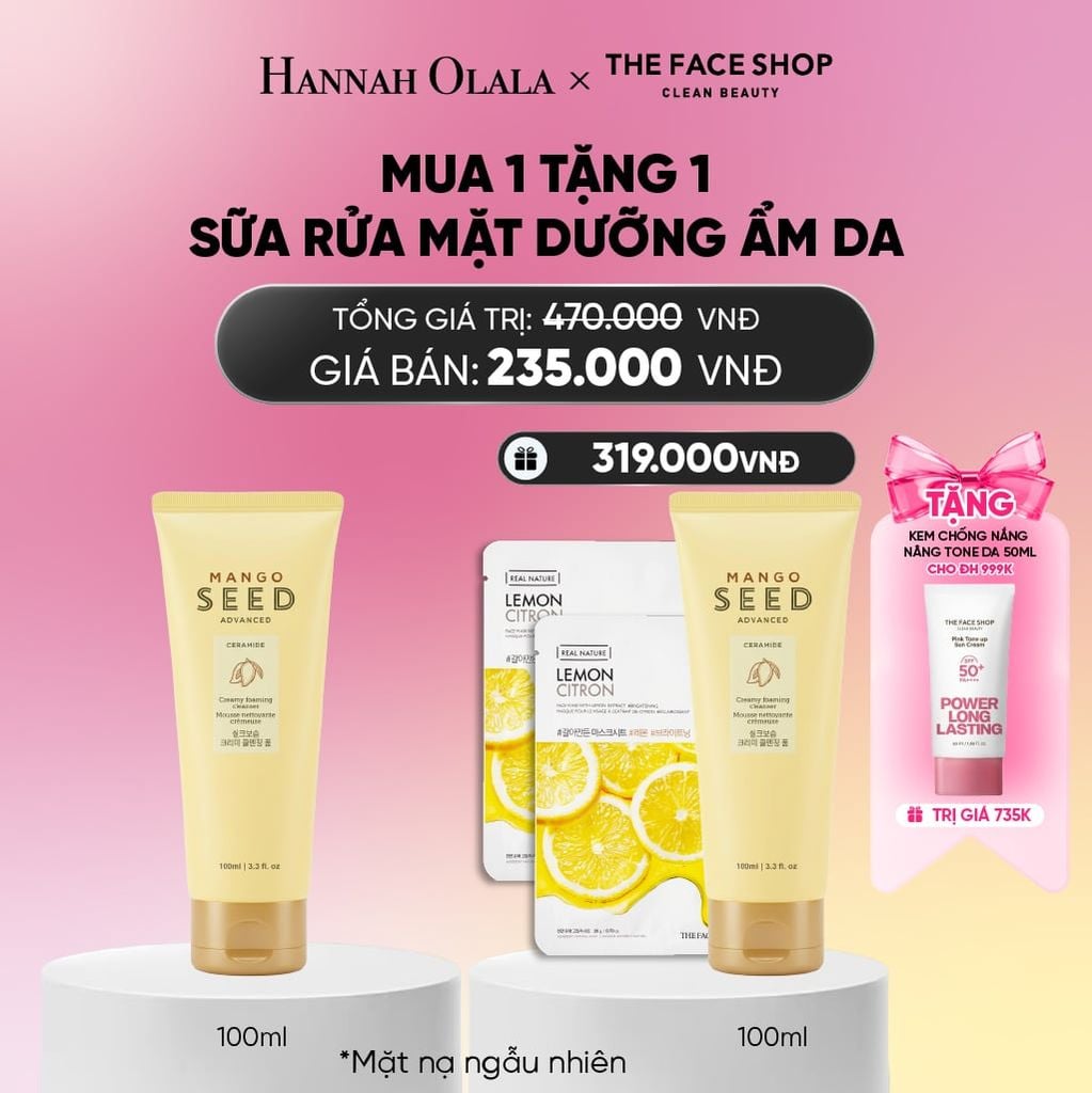  COMBO 2 SỮA RỬA MẶT DƯỠNG ẨM DA MANGO SEED CREAMY FOAMING CLEANSER 100ML_A335 