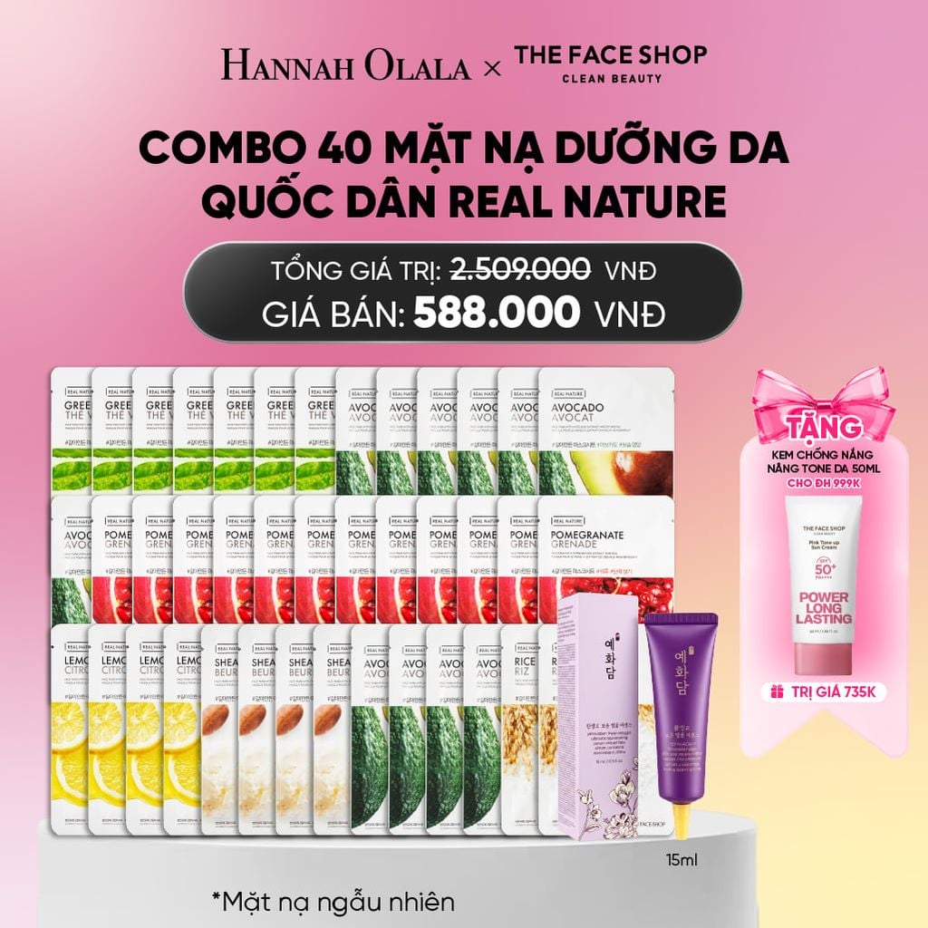  COMBO 40 MẶT NẠ DƯỠNG DA QUỐC DÂN REAL NATURE CHO MỌI LOẠI DA_A329 