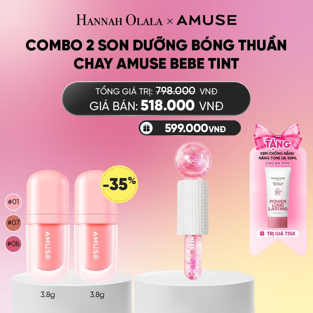  COMBO 2 SON DƯỠNG BÓNG THUẦN CHAY AMUSE BEBE TINT 3.8G_A2348 