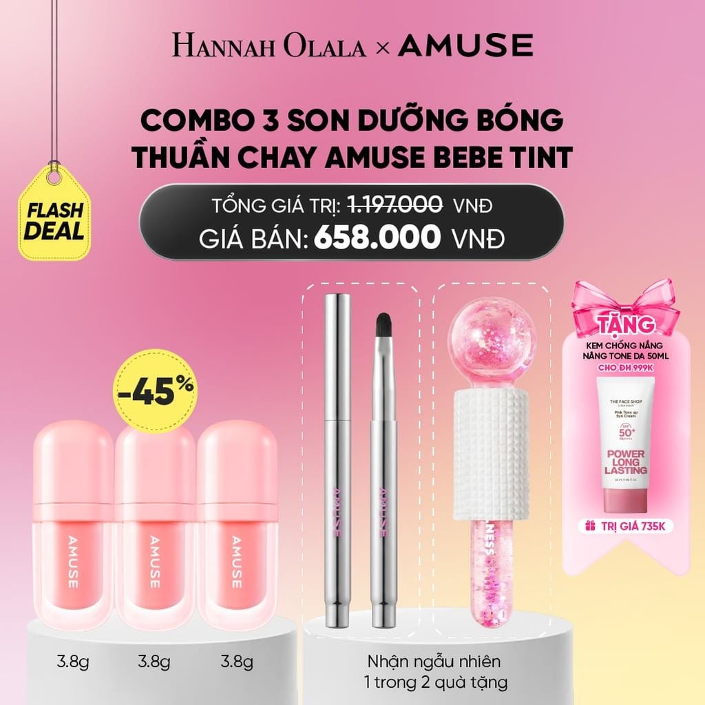  COMBO 3 SON DƯỠNG BÓNG THUẦN CHAY AMUSE BEBE TINT 3.8G_A2350 