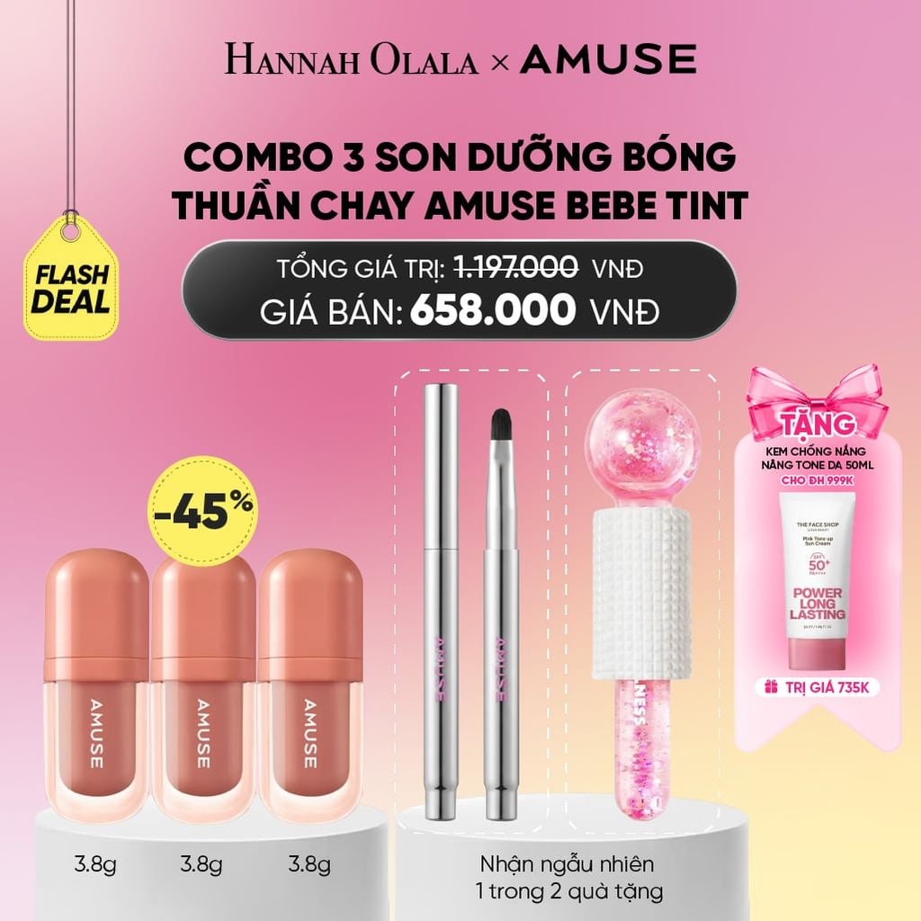  COMBO 3 SON DƯỠNG BÓNG THUẦN CHAY AMUSE BEBE TINT 3.8G_A2350 