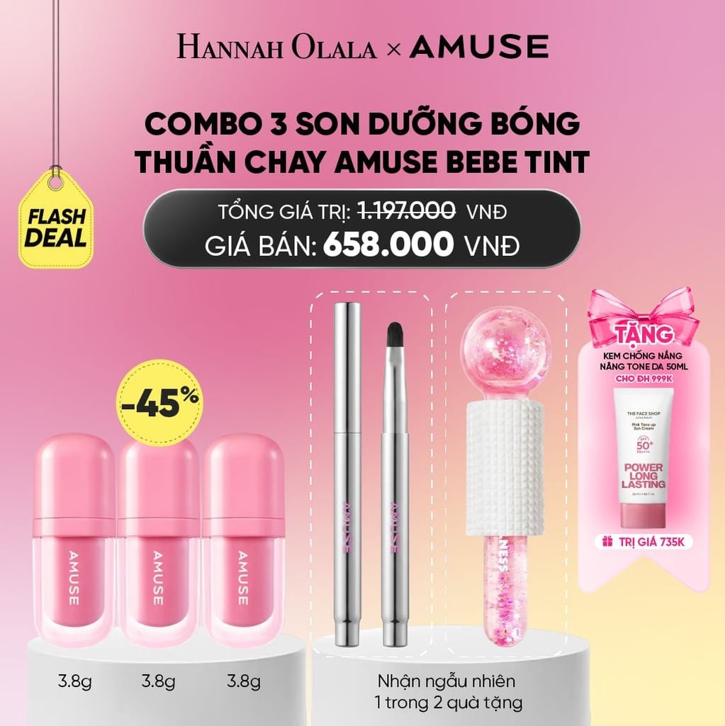  COMBO 3 SON DƯỠNG BÓNG THUẦN CHAY AMUSE BEBE TINT 3.8G_A2350 
