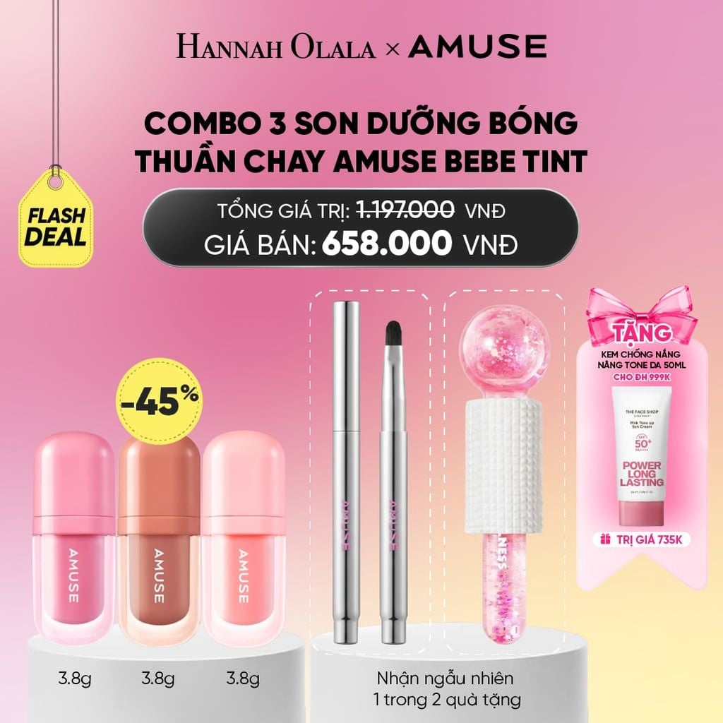  COMBO 3 SON DƯỠNG BÓNG THUẦN CHAY AMUSE BEBE TINT 3.8G_A2350 