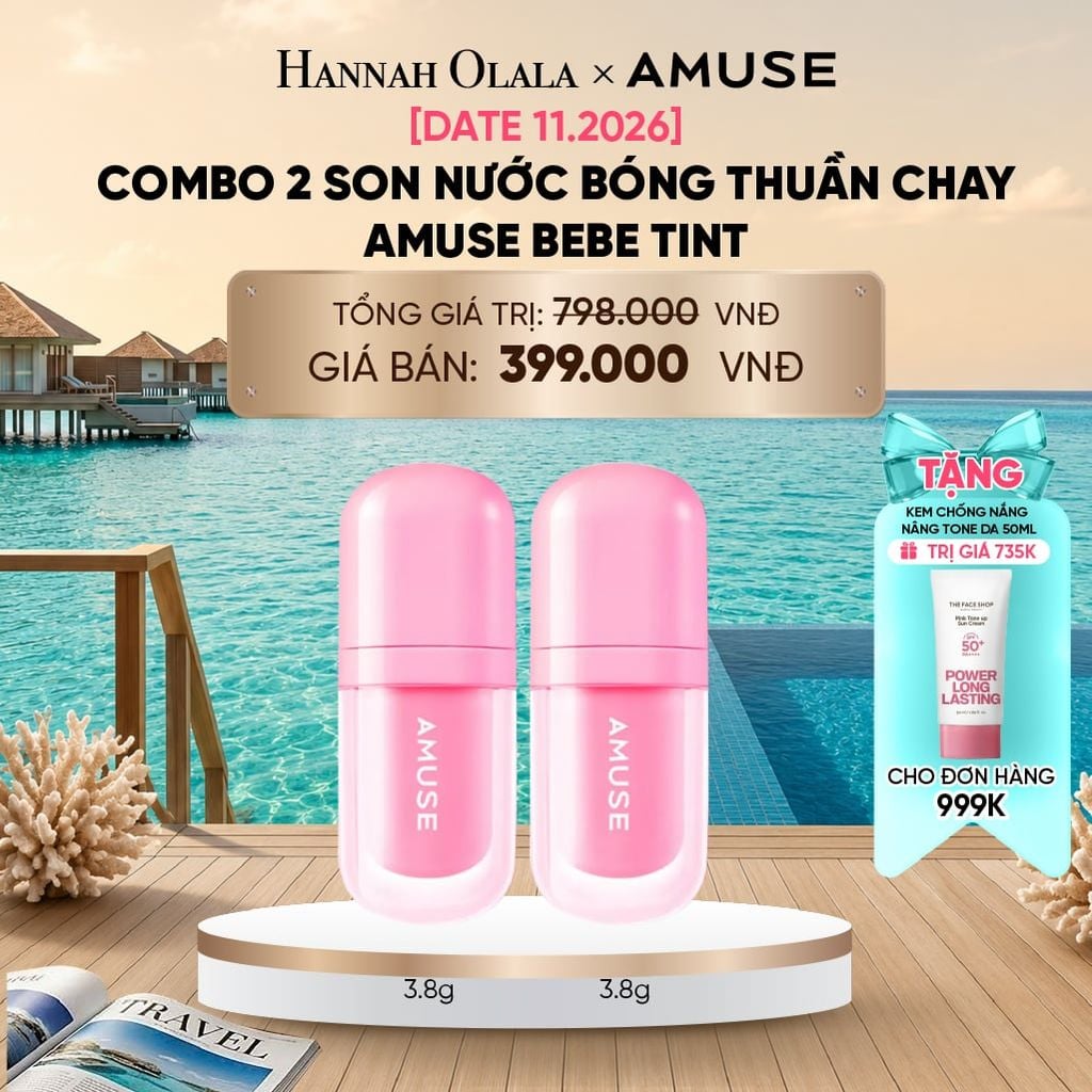  [DATE 11.2026] COMBO 2 SON NƯỚC BÓNG THUẦN CHAY AMUSE BEBE TINT 3.8G 