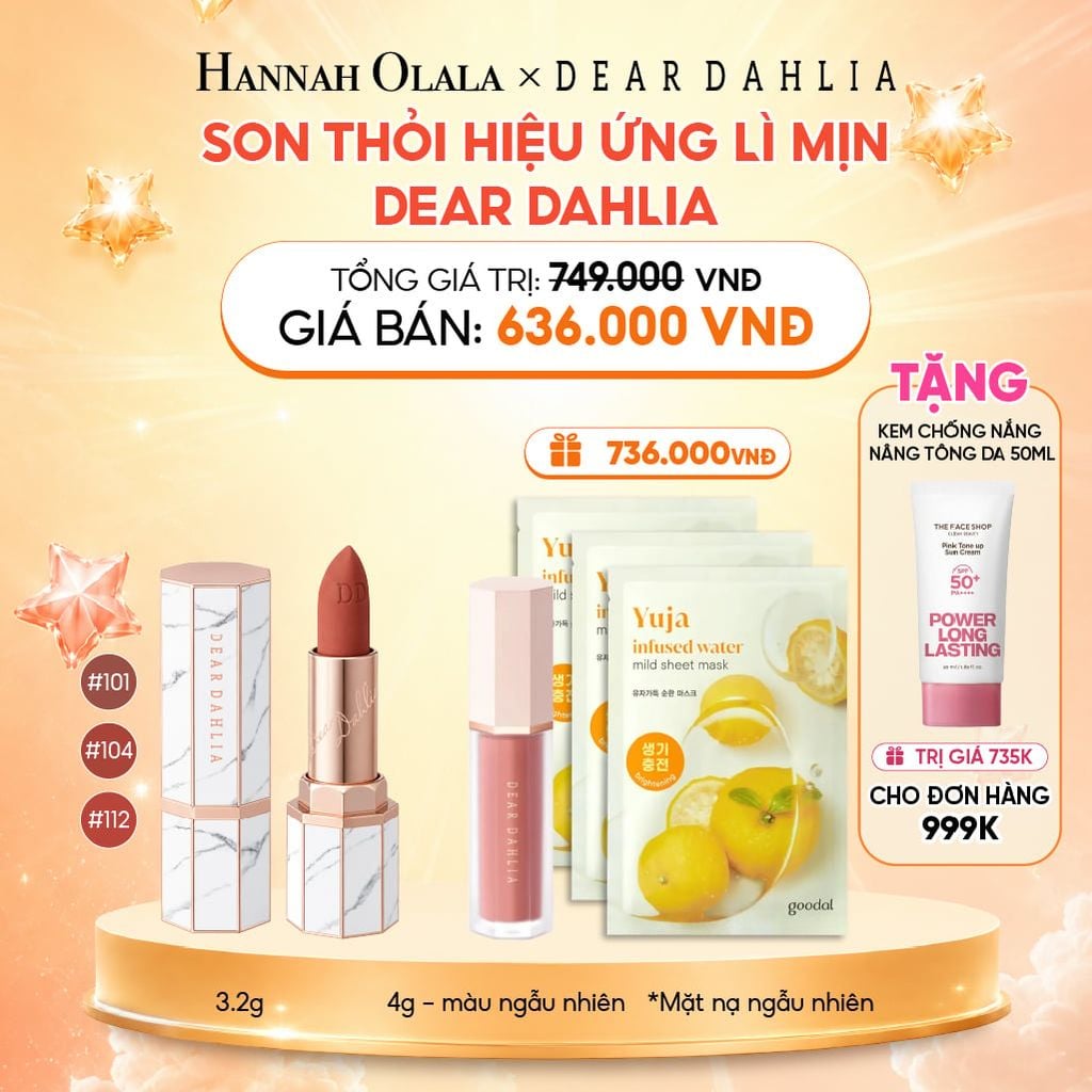  SON THỎI HIỆU ỨNG LÌ MỊN DEAR DAHLIA LIP PARADISE EFFORTLESS MATTE LIPSTICK 3,2G 