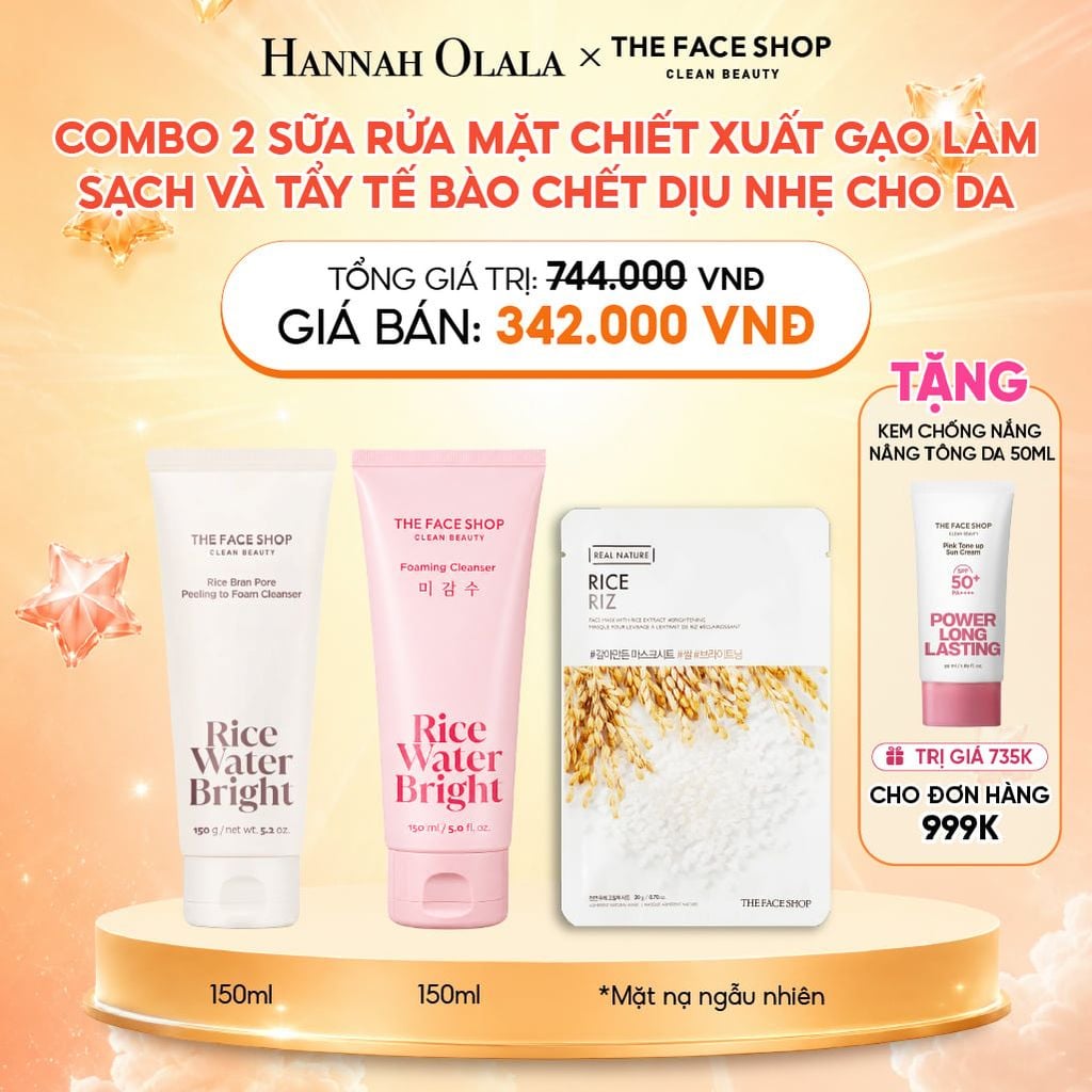  COMBO 2 SỮA RỬA MẶT CHIẾT XUẤT GẠO LÀM SẠCH VÀ TẨY TẾ BÀO CHẾT DỊU NHẸ CHO DA 