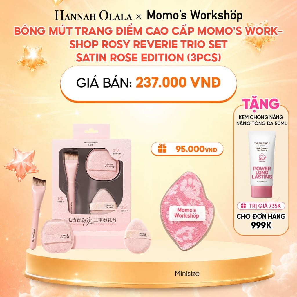  BÔNG MÚT TRANG ĐIỂM CAO CẤP MOMO'S WORKSHOP ROSY REVERIE TRIO SET - SATIN ROSE EDITION (3PCS) 
