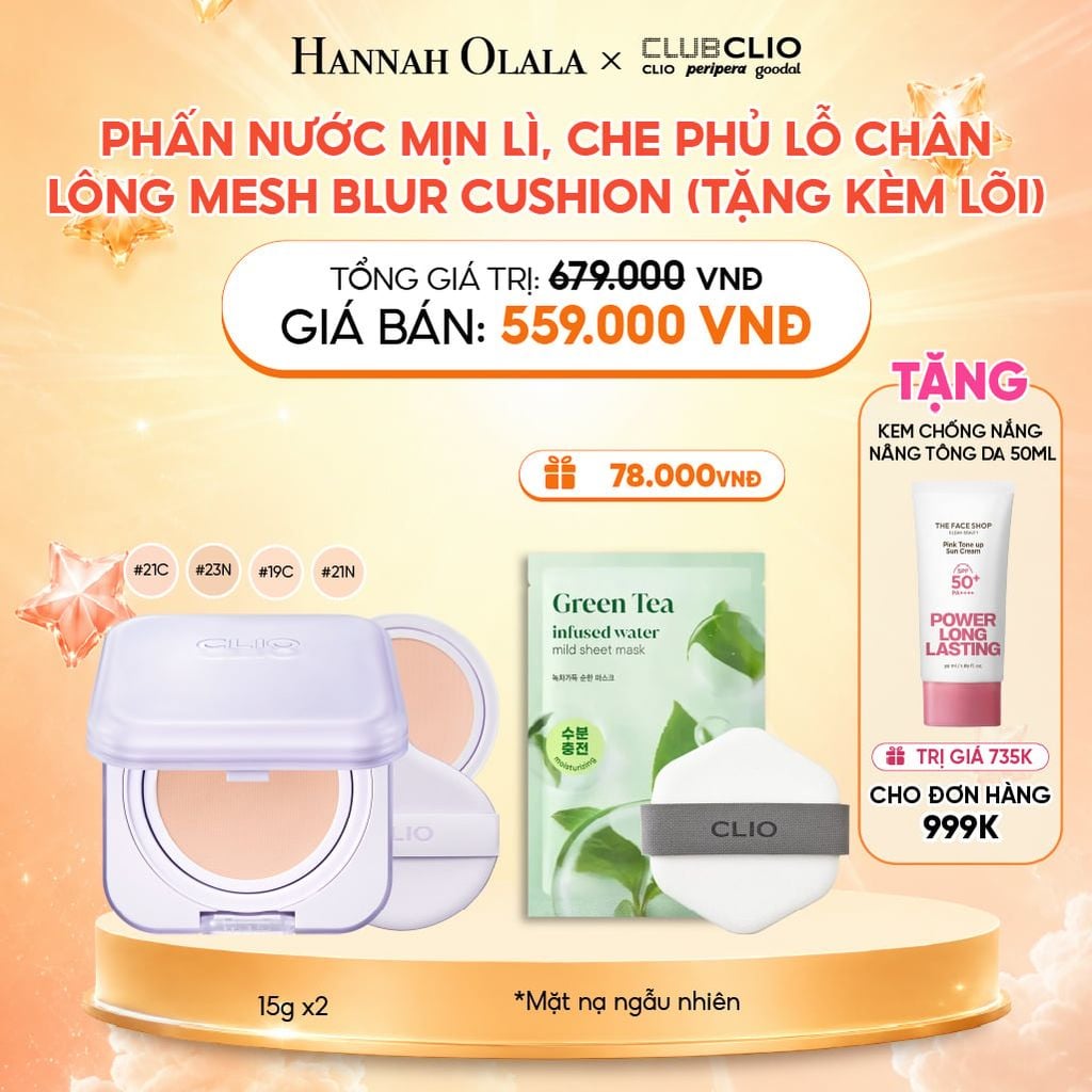  PHẤN NƯỚC MỊN LÌ, CHE PHỦ LỖ CHÂN LÔNG MESH BLUR CUSHION (TẶNG KÈM LÕI) 