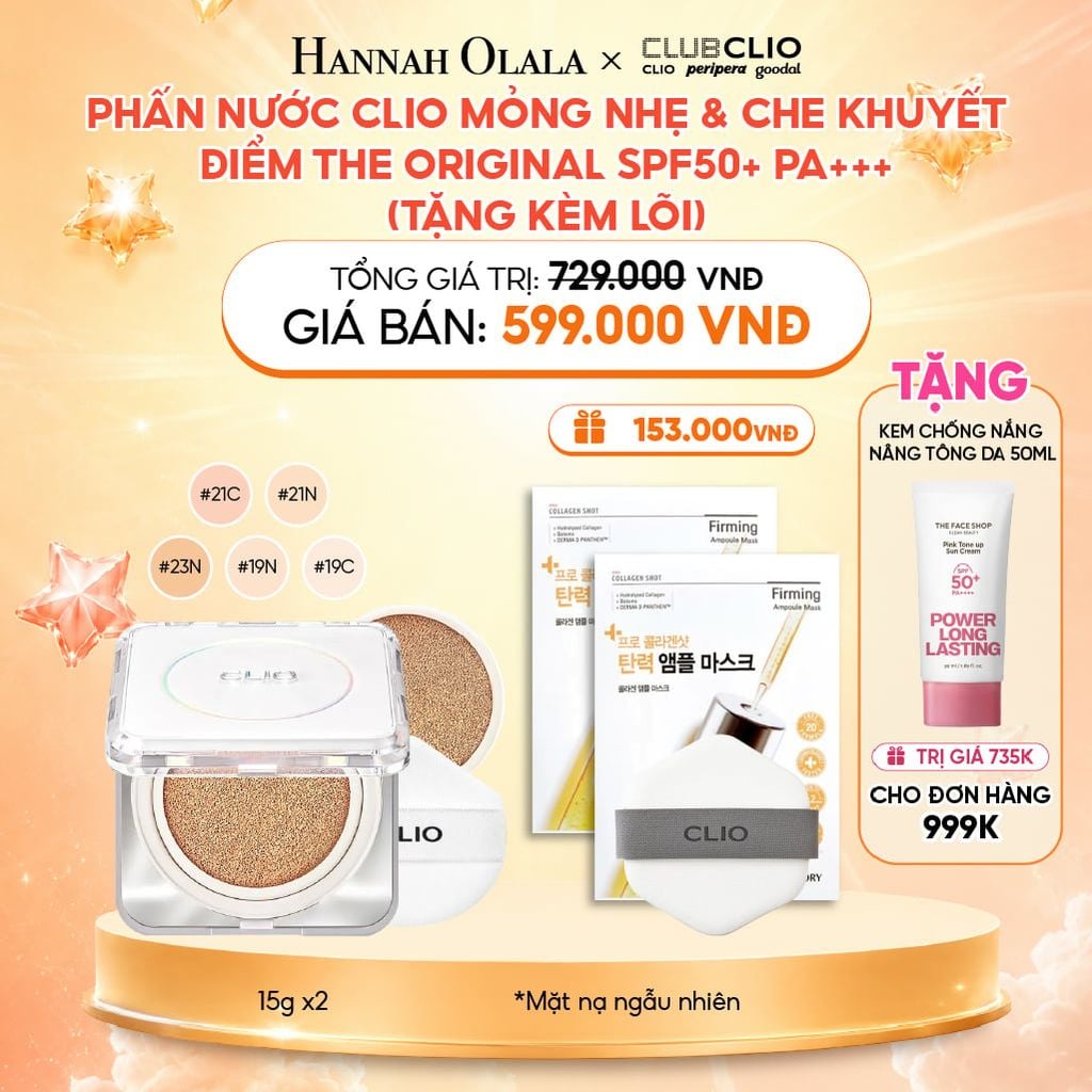  PHẤN NƯỚC CLIO MỎNG NHẸ & CHE KHUYẾT ĐIỂM THE ORIGINAL SPF50+ PA+++ (TẶNG KÈM LÕI) 