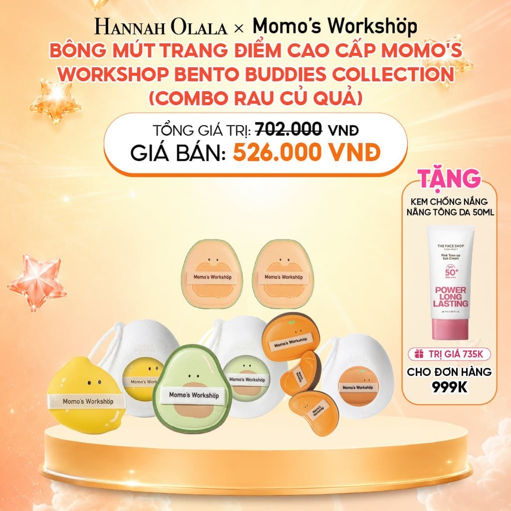  BÔNG MÚT TRANG ĐIỂM CAO CẤP MOMO'S WORKSHOP BENTO BUDDIES COLLECTION (COMBO RAU CỦ QUẢ) 