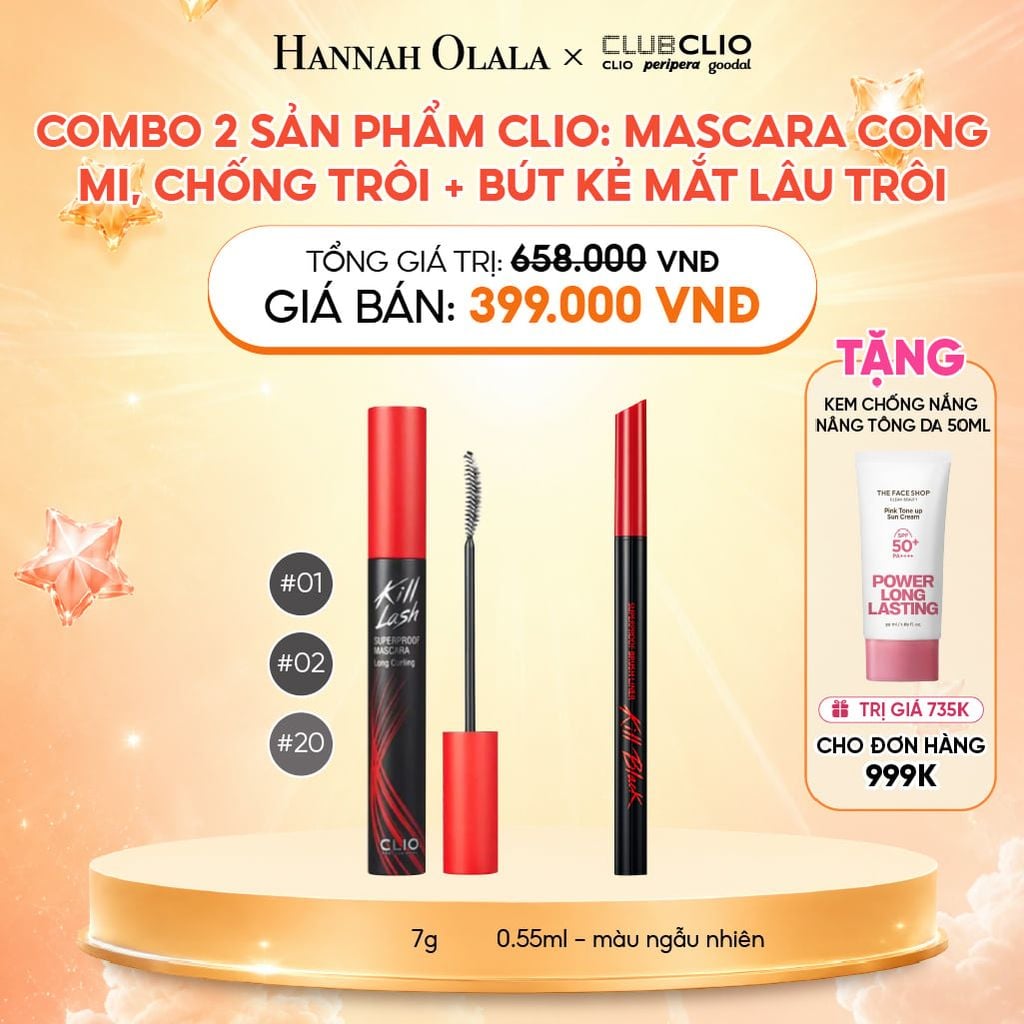 COMBO 2 SẢN PHẨM CLIO: MASCARA CONG MI, CHỐNG TRÔI + BÚT KẺ MẮT LÂU TRÔI 