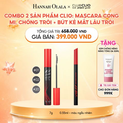  COMBO 2 SẢN PHẨM CLIO: MASCARA CONG MI, CHỐNG TRÔI + BÚT KẺ MẮT LÂU TRÔI 