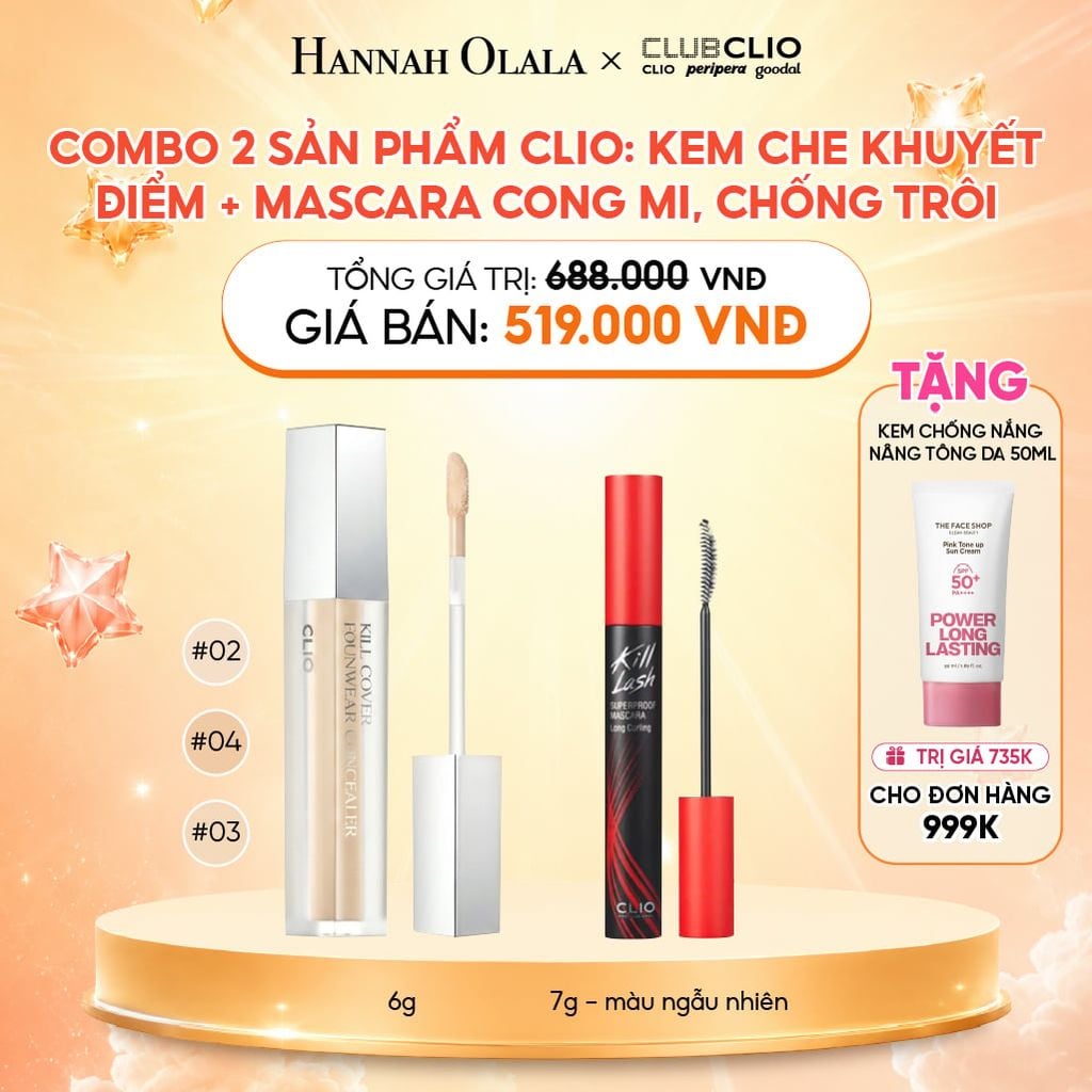  COMBO 2 SẢN PHẨM CLIO: KEM CHE KHUYẾT ĐIỂM + MASCARA CONG MI, CHỐNG TRÔI 