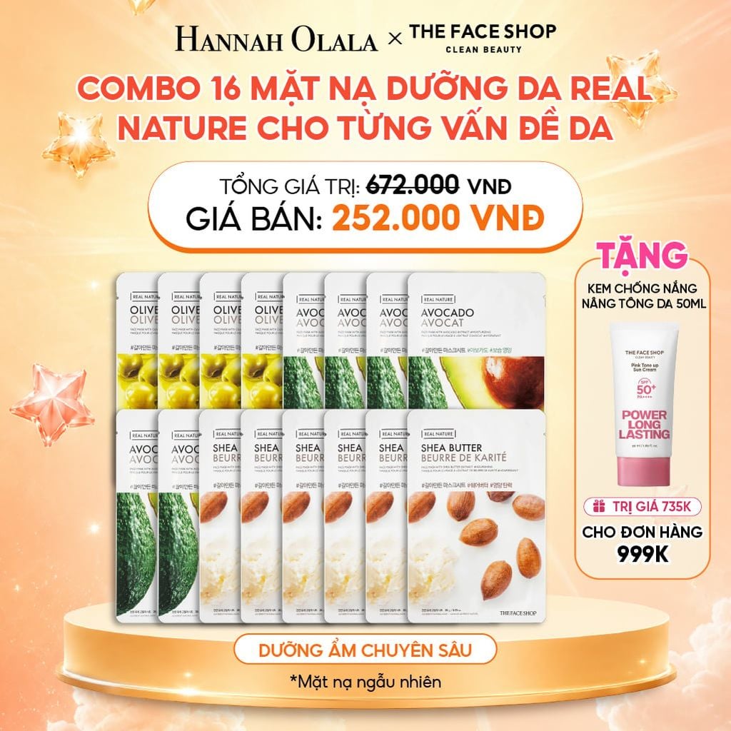  COMBO 16 MẶT NẠ DƯỠNG DA REAL NATURE CHO TỪNG VẤN ĐỀ DA 