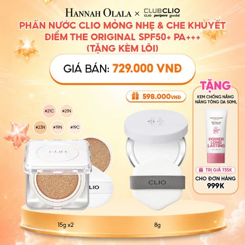  PHẤN NƯỚC CLIO MỎNG NHẸ & CHE KHUYẾT ĐIỂM THE ORIGINAL SPF50+ PA+++ (TẶNG KÈM LÕI) 