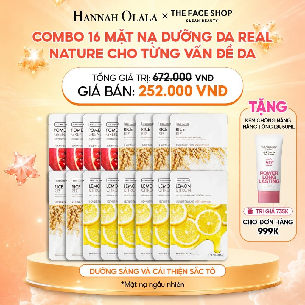  COMBO 16 MẶT NẠ DƯỠNG DA REAL NATURE CHO TỪNG VẤN ĐỀ DA 