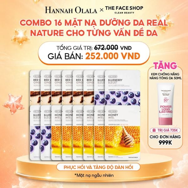  COMBO 16 MẶT NẠ DƯỠNG DA REAL NATURE CHO TỪNG VẤN ĐỀ DA 