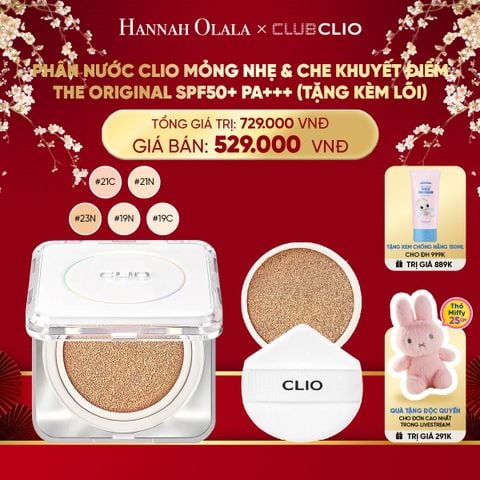  DEAL 2: PHẤN NƯỚC CLIO MỎNG NHẸ & CHE KHUYẾT ĐIỂM THE ORIGINAL Spf50+ Pa+++ (TẶNG KÈM LÕI) 