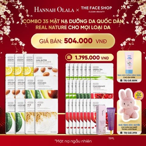  A807_DEAL 1: COMBO 35 MẶT NẠ DƯỠNG DA QUỐC DÂN REAL NATURE CHO MỌI LOẠI DA 
