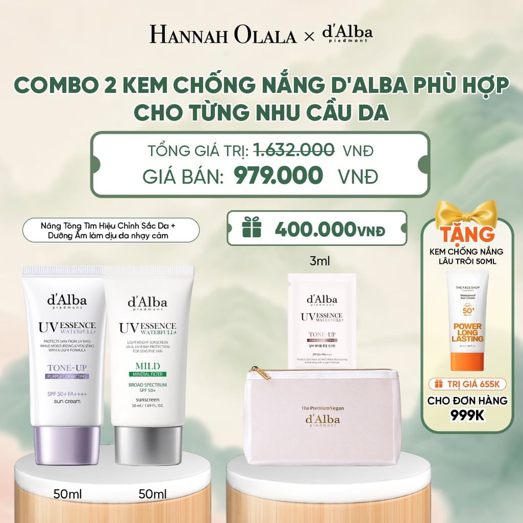  COMBO 2 KEM CHỐNG NẮNG D'ALBA PHÙ HỢP CHO TỪNG NHU CẦU DA - A571 