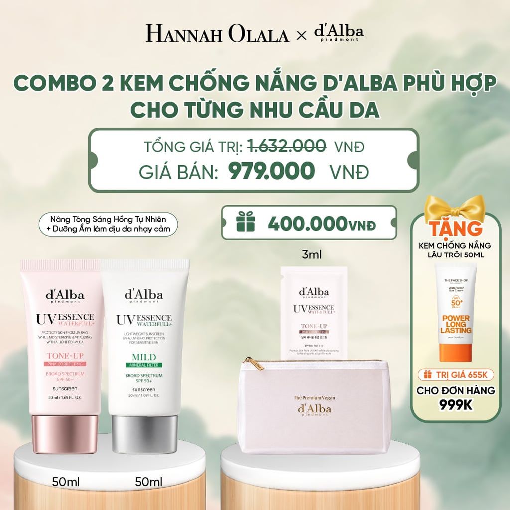  COMBO 2 KEM CHỐNG NẮNG D'ALBA PHÙ HỢP CHO TỪNG NHU CẦU DA - A571 
