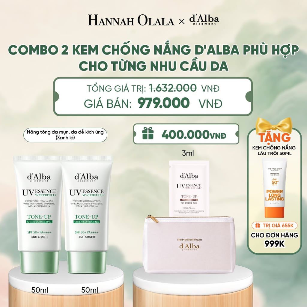  COMBO 2 KEM CHỐNG NẮNG D'ALBA PHÙ HỢP CHO TỪNG NHU CẦU DA - A571 