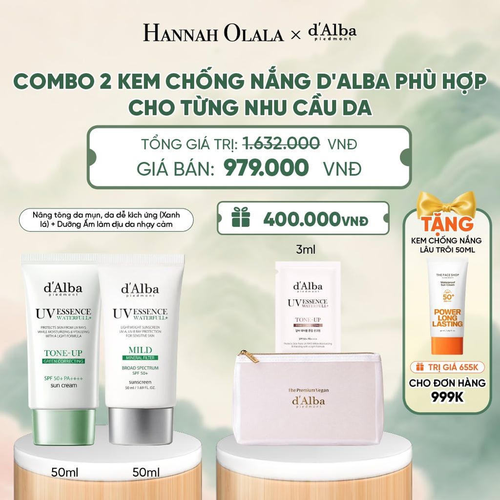  COMBO 2 KEM CHỐNG NẮNG D'ALBA PHÙ HỢP CHO TỪNG NHU CẦU DA - A571 