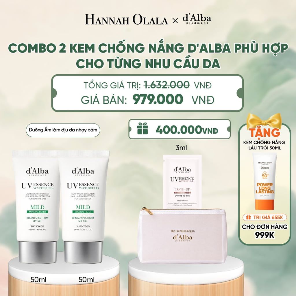  COMBO 2 KEM CHỐNG NẮNG D'ALBA PHÙ HỢP CHO TỪNG NHU CẦU DA - A571 
