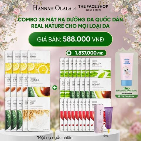  DEAL 1: COMBO 38 MẶT NẠ DƯỠNG DA QUỐC DÂN REAL NATURE CHO MỌI LOẠI DA 