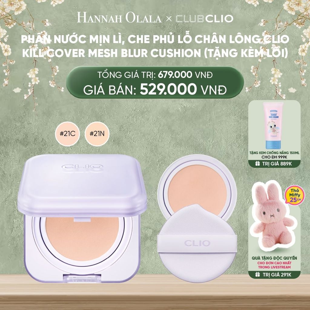  DEAL 1: PHẤN NƯỚC MỊN LÌ, CHE PHỦ LỖ CHÂN LÔNG CLIO KILL COVER MESH BLUR CUSHION (TẶNG KÈM LÕI) 