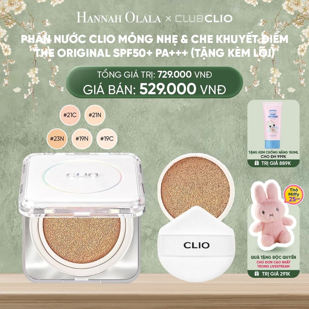  DEAL 2: PHẤN NƯỚC CLIO MỎNG NHẸ & CHE KHUYẾT ĐIỂM THE ORIGINAL Spf50+ Pa+++ (TẶNG KÈM LÕI) 