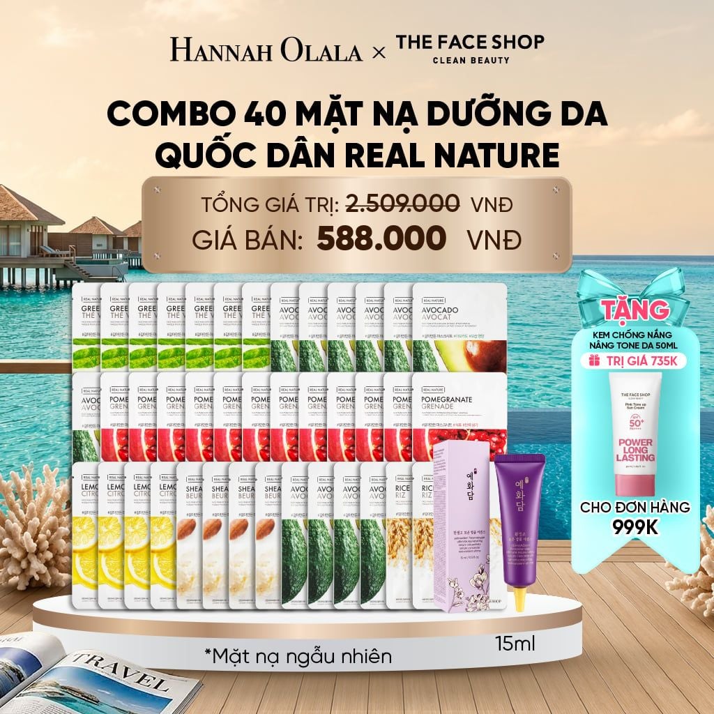  COMBO 40 MẶT NẠ DƯỠNG DA QUỐC DÂN REAL NATURE CHO MỌI LOẠI DA_ D22 