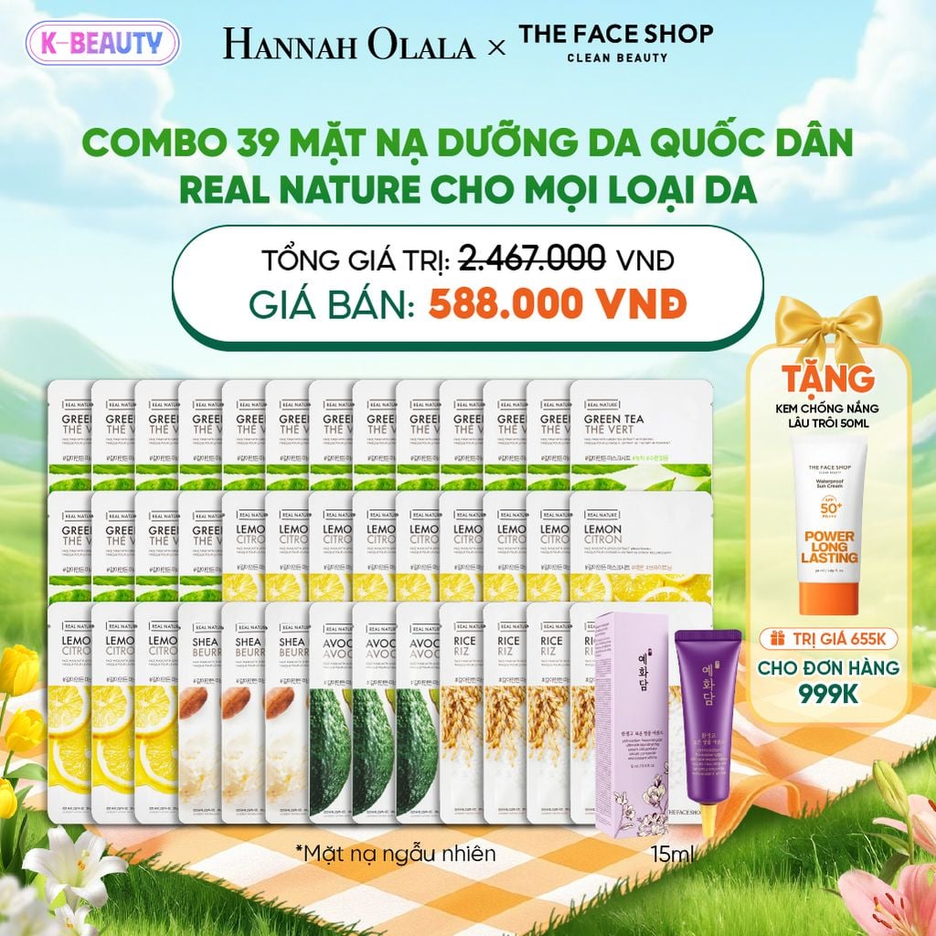  COMBO 39 MẶT NẠ DƯỠNG DA QUỐC DÂN REAL NATURE CHO MỌI LOẠI DA_K126 