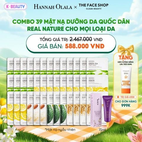  COMBO 39 MẶT NẠ DƯỠNG DA QUỐC DÂN REAL NATURE CHO MỌI LOẠI DA 