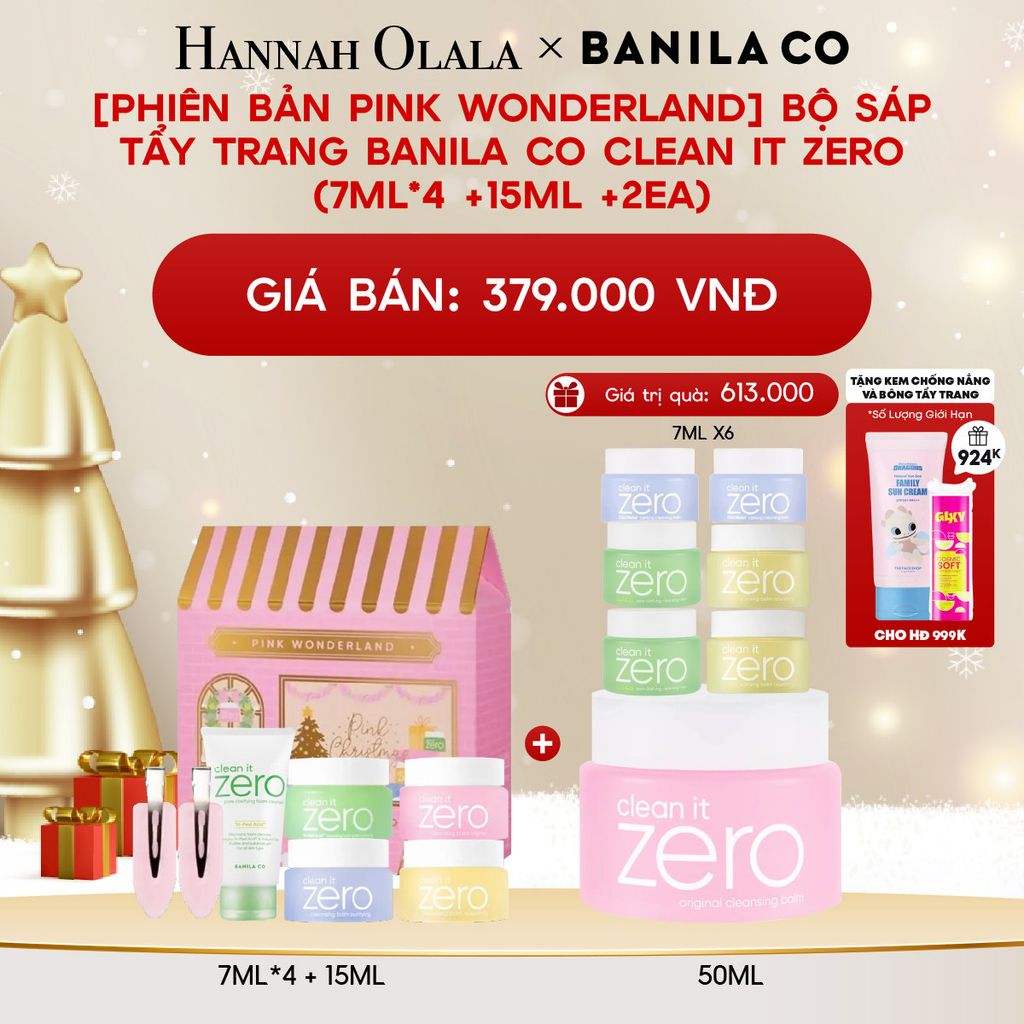  A798_DEAL 2: [PHIÊN BẢN PINK WONDERLAND] BỘ SÁP TẨY TRANG BANILA CO CLEAN IT ZERO (7ML*4 +15ML +2EA) 